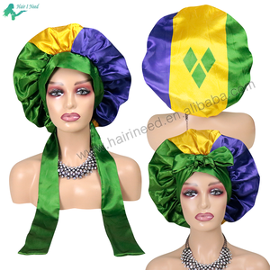 定制双层婴儿和成人缎子发帽缎子设计师帽子，带圣文森特国旗标志定制 - Product Image 1