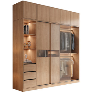 Natural Wood Color Child-Sized <b>Wardrobe</b> <b>Hanging</b> Area Large Capacity Storage Bedroom Modern Minimalist Hinged Door Design - Product Image 3