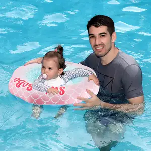 Swimbobo cincin mengambang bayi merah muda putri duyung mainan air anak perempuan cincin kursi renang tiup PVC untuk kolam renang musim panas portabel