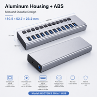 10 Portlu Güçlendirilmiş USB 3.2 Gen2 Hub, 10Gbps, 10x USB-A, Ayrı Anahtarlar, Alüminyum Çoklu Portlu Hub