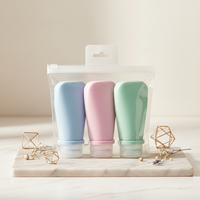 Ensemble de bouteilles de voyage en silicone compactes 3-en-1 personnalisées, sans BPA, taille standard TSA, réutilisables, rechargeables, tube compressible