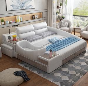 سرير جلدي ذكي لغرفة نوم الوالدين والطفل مع شاحن: تخزين زاوية الطفل وجاهز بالتكنولوجيا - Product Image 6