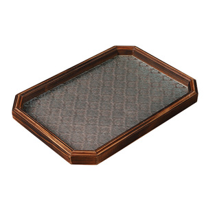 Mystic Arts Solid Wood Glass Tray Octagonal Bathroom Storage Tabletop Decorative Organizer For Cosmetics Tea <b>Set</b> Display - Product Image 5
