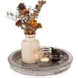 Plateau décoratif rond en bois avec porte-bougie et vase pour la décoration de table de mariage - Product Image 5