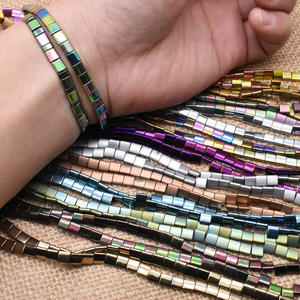 天然石材赤铁矿珠5x 5毫米双孔方形松散间隔珠用于珠宝制作DIY设计宝石珠 - Product Image 1