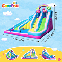 Parc aquatique gonflable Cocofish sur le thème du flamant rose avec piscine, château gonflable portable pour enfants, toboggans aquatiques pour l'extérieur et le jardin