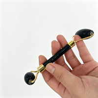 Rouleau facial en obsidienne naturelle à double extrémité, rouleau de massage pour le visage en pierre noire, lifting cutané, outil de beauté, logo personnalisé, marque privée
