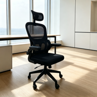 Chaise de bureau ergonomique à dossier haut en maille avec appui-tête réglable, support indépendant, accoudoirs relevables et pivotants pour ordinateur