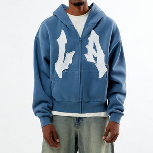 Sweat à capuche unisexe à fermeture éclair intégrale avec broderie personnalisée en bleu <span class=keywords><strong>ardoise</strong></span>, en coton mélangé respirant, streetwear, sweat à capuche Distrust pour homme - Product Image 1