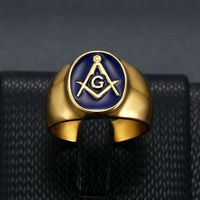 Bague pour homme Freemason AG, acier plaqué or, incrustation bleue unie, design ovale géométrique, bijoux cadeau WD10