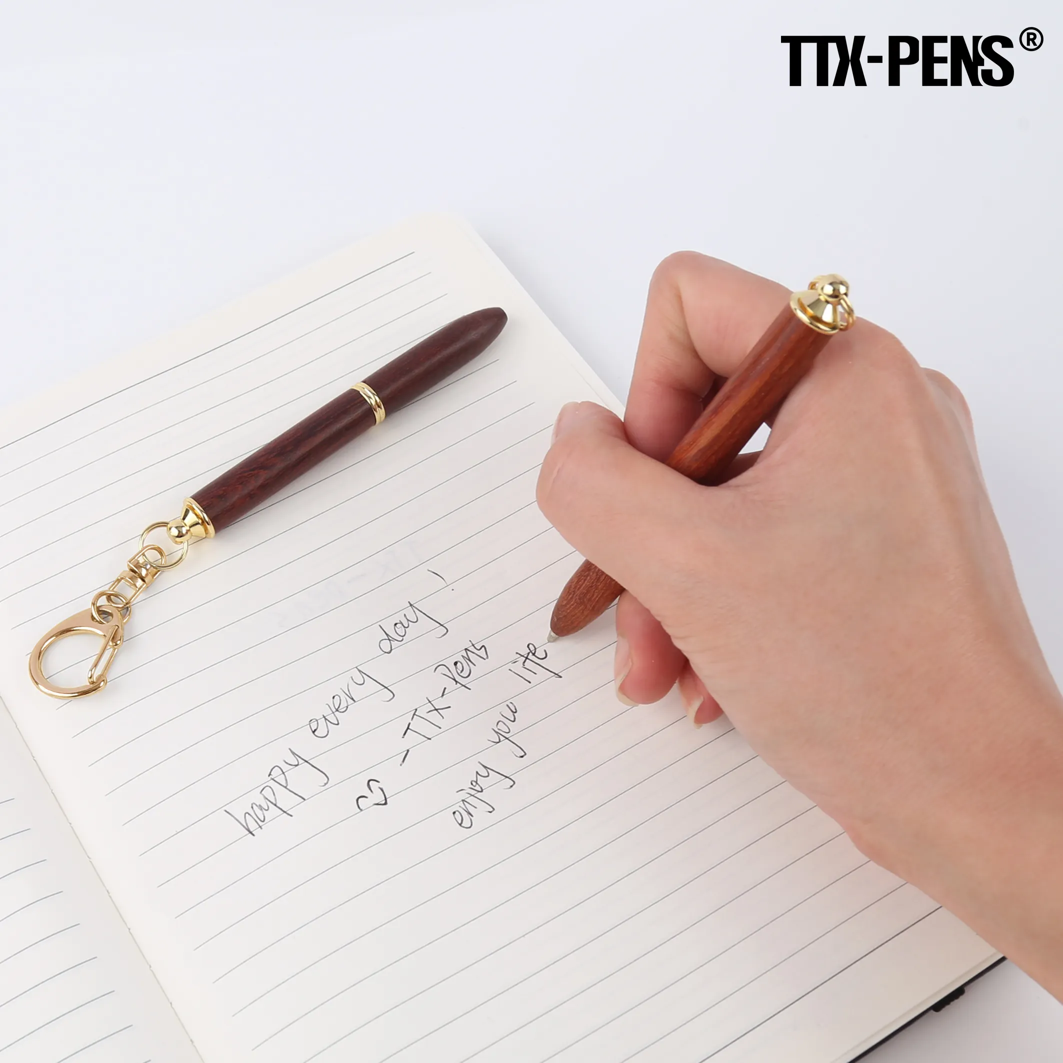TTX pena Logo ukiran Mini logam mewah dengan Logo kustom tinta Gel kayu pena bola pendek