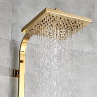 Ensemble de douche thermostatique mural en laiton doré de style européen robinet de douche à poignée unique pommeau de douche pluie carré chaud/froid poli