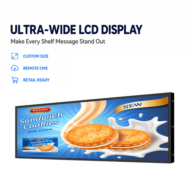 Ultrawide Bar Type Digital Signage Screen High Brightness Shelf Edge LCD Screen for Supermarket Pharmacy Store Promotion Display