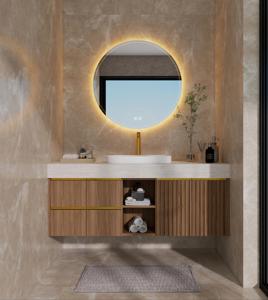 2026 Hot Sale Wood Floating Bathroom <b>Vanity</b> Cabinet with LED <b>Mirror</b> Sintered Stone For Villa Apartment - Product Image 1