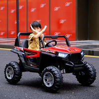 Voiture électrique tout-terrain biplace pour enfants, télécommandée, à quatre roues, en plastique, avec batterie intégrée