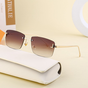 Gafas de Sol Lanvin sin Marco con Bordes Biselados, UV400, Metálicas, para Mujer, de Moda, para Viaje, Protección Solar, Lentes Transparentes Incolores de PC - Product Image 2