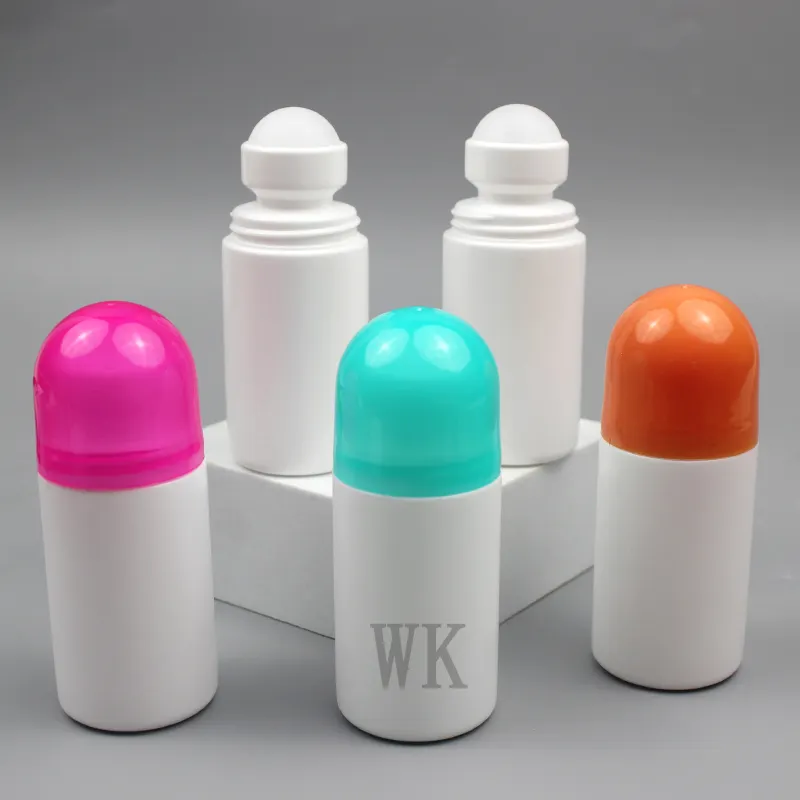 Topi warna-warni kosong putih Silindris Roll-On tabir surya kemasan plastik PE botol Roll On 50ml 60ml