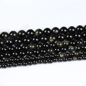 Cuentas curativas de obsidiana natural, cuentas de obsidiana dorada de oro natural para collar de pulseras 4mm 6mm 8mm 10mm 12mm 14MM 16MM 18mm