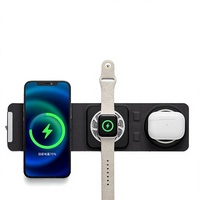 Chargeur sans fil magnétique pliable 3 en 1 15W, style portefeuille, support en cuir pour téléphone, montre, écouteurs, bureau, voyage