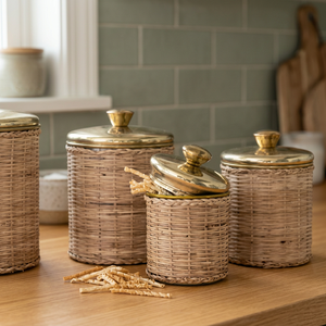 Panier de rangement rond en rotin avec couvercle en métal, capacité 4-5L, anti-poussière, pour organiser la table de cuisine - Product Image 4