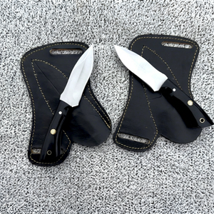 มีดล่าสัตว์แบบดรอปพอยท์ ใบมีดสแตนเลส ด้ามหนัง ชุด 2 ชิ้น - Product Image 1