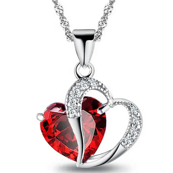 Elegant Women Jewelry Love Heart Crystal Pendant Necklace Silver Plated Chain Zirconia Peach Heart Pendant Necklace For Love