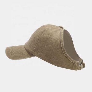 Sport di alta qualità 6 pannelli Plain Custom logo Vintage vecchio stile esterno lavato in cotone coda di cavallo cappellino da Baseball - Product Image 4