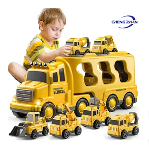 亚马逊热卖建筑玩具车和卡车5合1摩擦动力车汽车玩具载运卡车儿童玩具