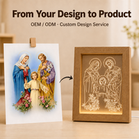 Lampe de bureau LED personnalisée en acrylique et bois avec impression UV, motif sur mesure, lumière blanche chaude, idéale pour baptême