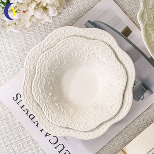 Vintage European Ceramic Tableware Embossed Lace Plate for <b>Breakfast</b> Dessert Cake Household Dinnerware <b>Set</b> - Product Image 1