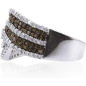 Ornaatis Wave Ring 1.25 Cttw Round Cut White And Brown Diamond 925 Sterling Silver Modern Statement Band For Women - Product Image 3