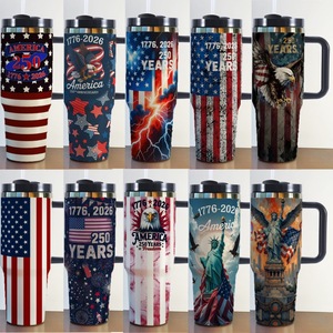 American Flag 1776 Independence 40oz Stainless Steel Vacuum Insulated Travel Tumbler with Handle <b>Large</b> Capacity Portable - Product Image 2