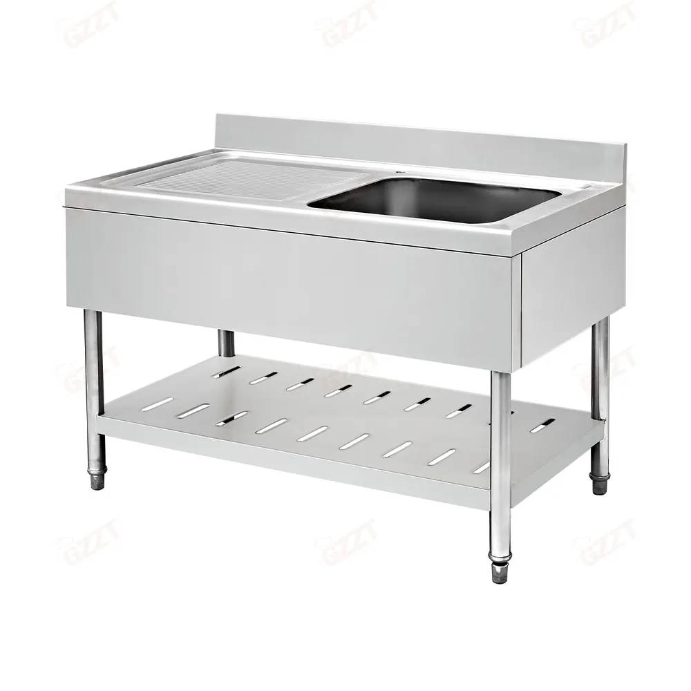 201 304 Stainless Steel Freestanding Commercial Industrial Kitchen 1/2/3 Compartment Sink With Left/right with Drainboard shelf