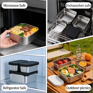 Lonchera Hermética Lekfre de Acero Inoxidable 304 con Tapas de Silicona - Recipientes para Preparación de Comidas Aptos para Microondas - Product Image 4