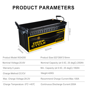 Batería de ciclo profundo LiFePO4 de 25.6V y 200Ah de Wiren |   5120 Wh |   Más de 6000 Ciclos |   Monitoreo por Bluetooth |   Garantía de 5 Años |   Stock en EE. UU./Rumania - Product Image 6