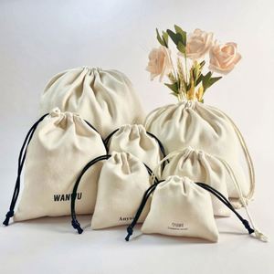 Factory Printed Canvas Cotton Small Jewelry Packaging Gift <b>Bag</b> With Custom Color & Size Drawstring Closure - Product Image 1