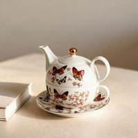 Service à thé et à café en porcelaine fine, empilable, motif papillon, pour une personne