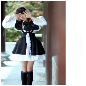 Robe Lolita Anime <span class=keywords><strong>pour</strong></span> femmes et costume <span class=keywords><strong>de</strong></span> café <span class=keywords><strong>pour</strong></span> hommes, <span class=keywords><strong>tenue</strong></span> <span class=keywords><strong>de</strong></span> cosplay noir et blanc avec tablier <span class=keywords><strong>pour</strong></span> adultes - Product Image 2