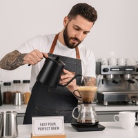 Bouilloire à bec de cygne HUAYI 1L en acier inoxydable noir avec couvercle, design moderne, qualité alimentaire, écologique, pour café et thé à faire couler