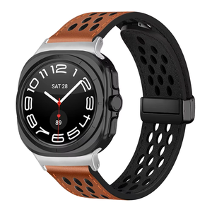 <span class=keywords><strong>Boucle</strong></span> pliante magnétique en <span class=keywords><strong>cuir</strong></span> respirant élastique creux pour Samsung pour Galaxy Watch 47mm Ultra Band Luxury Sport <span class=keywords><strong>Bracelet</strong></span> - Product Image 3