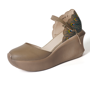 Prezzo di fabbrica 100% scarpe in vera pelle per donna piattaforma alta vintage <span class=keywords><strong>con</strong></span> zeppa dipinta a mano sandali scarpe tacchi all'ingrosso - Product Image 2