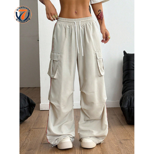 Custom <strong>Womens</strong> Designed <strong>Cargo</strong> <strong>Pant</strong> Ruched Panel Quick-Dry Polyester Jogger Drawstring Adjustable Wide-Leg Low-Waisted Sport <strong>Pants</strong> - Product Image 2