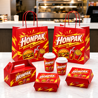 Fournitures d'emballage pour la restauration rapide HONPAK, boîtes à hamburgers personnalisées imprimées, cartons pour frites, sacs en papier et gobelets à boissons