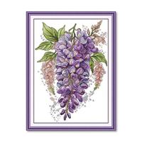 Kit de Broderie Point de Croix DIY Motif Floral Glycine Violette sur Tissu Pré-imprimé pour Adultes, Décoration Murale et Cadeau