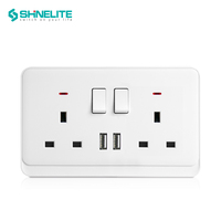 Stopkontak Dinding Listrik Standar Inggris 90 Plate 13A dengan Neon, Harga Pabrik Shinelite