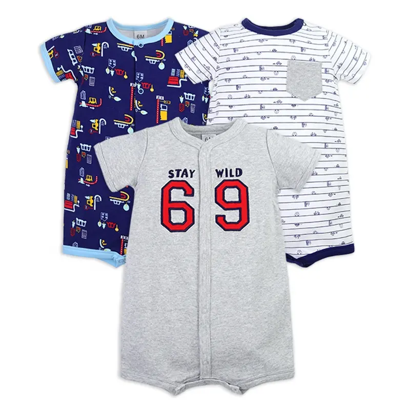 Infant Toddler Cotton Baby Clothes summer Romper Set 3-Piece Baby Boys and Girls Clothing Sets with Boutique Animal Embroidery