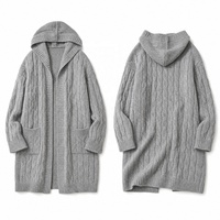 Cardigan en fibre acrylique à col long en tricot torsadé, couleur unie, avec poche, pour l'automne et l'hiver européens