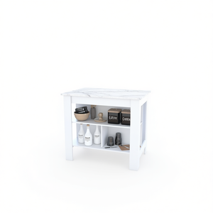 Carrito de Cocina Rockaway de 3 Niveles con Cubierta de Mármol Blanco Ibiza, Diseño Moderno, para Almacenamiento en la Cocina - Product Image 1