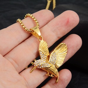 Hip <span class=keywords><strong>Hop</strong></span> Animaux Oiseaux Cubique Zircone Étanche Sans Ternissure Pvd En Acier Inoxydable De Mode Bijoux Pendentif Colliers Homme Hommes Mâle - Product Image 4