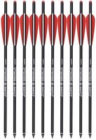 Nouvel Arrivage Lot de 12 Flèches de Carbone 10 Grains pour Arbalète, 16-20 Pouces, pour la Chasse et le Tir à l'Arc, avec Plumes de 4 Pouces, Haute Précision